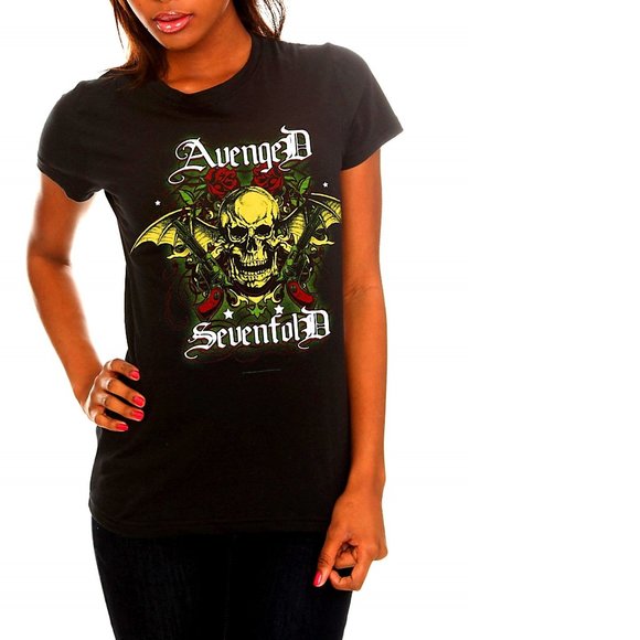Avenged Sevenfold A7X Bat Guns Logo metal rock Girls T-Shirt M NWT - Picture 1 of 2